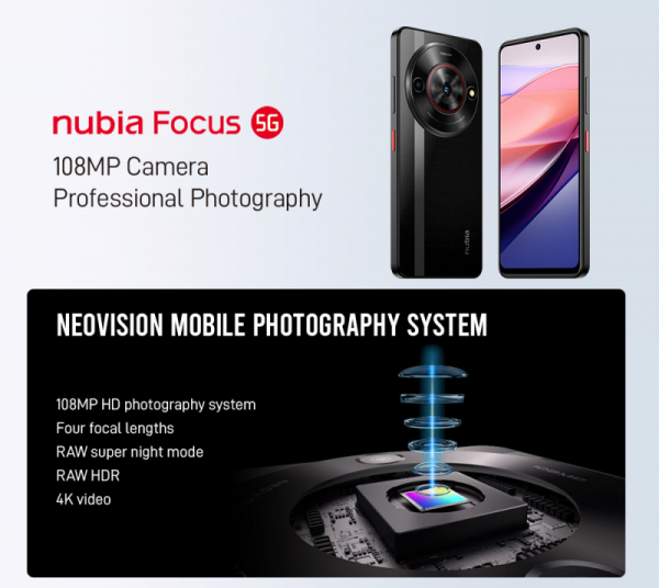 ZTE представила 200-долларовый камерофон Nubia Focus 5G Pro с 108-Мп камерой
