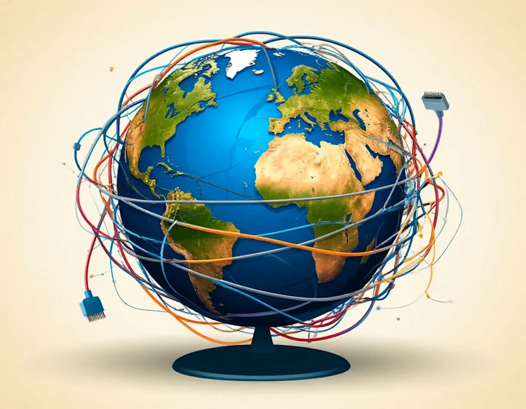 Векторный глобус, опутанный сетевыми кабелями (2)